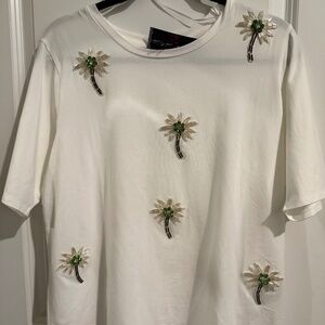 Crystal Embellished Palm Tree T-Shirt-Size L (NWT)